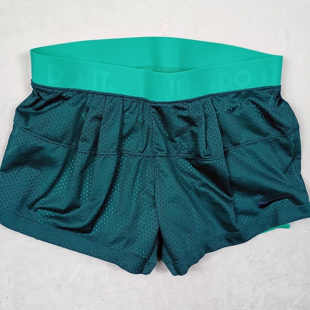 Nike Dri-FIT Mesh Running Shorts Teal Green Just Do It Waistband Small